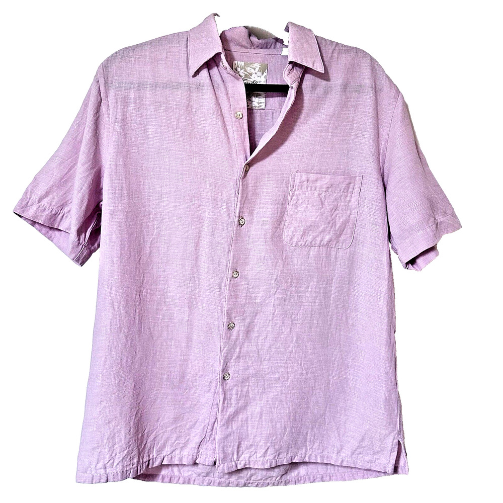 Tasso Elba Island Mens‎ size M Shirt Silk Linen Pink Short Sleeve Button Up